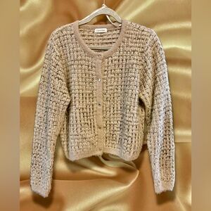 Calvin Klein Light Beige Open-Weave Button Cardigan size Large
